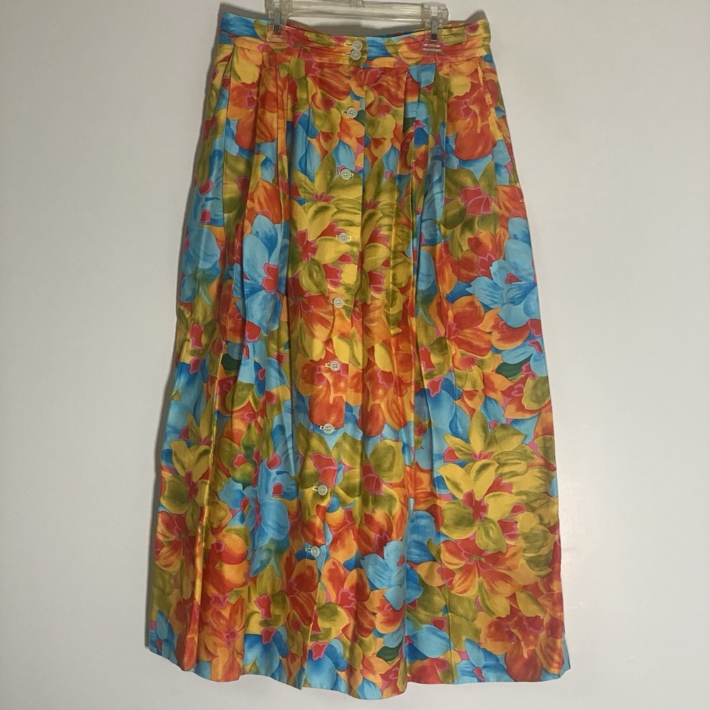 Vintage Harolds Skirt Womens 12 Multicolor‎ Floral Maxi Button Front Classic Lux